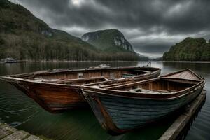 A Couple Of Boats That Are Sitting In The Water. AI Generated photo