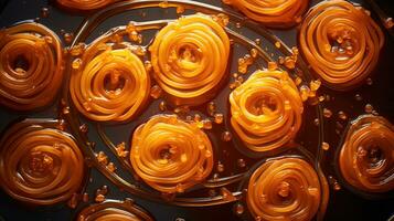 Generative AI, Jalebi, imarti, imarati, paneer jalebi or zulbia, Indian sweet food. photo