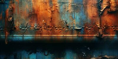 Generative AI, Rusted blue and turquoise metal background. Grunge old wall texture photo