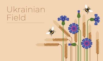 ears of corn and cornflowers of the field. Ukrainian symbols. Geometric compositions of plants. Vector flat illustration