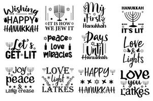 set of hanukkah design elements vector