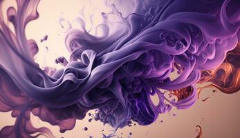 Generative AI, Flowing lavender violet liquid and smoke with splashes. Bright fluid banner, 3D effect, modern macro realistic abstract background illustration, ink in water effect. photo
