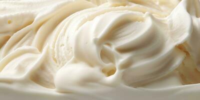 Generative AI, vanilla ice cream surface, close up texture of white ice cream like background. photo