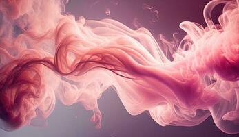 Generative AI, Flowing light pink, viva magenta smoke with splashes. Soft fluid banner, spring female mood, 3D effect, modern macro realistic abstract background illustration, ink in water effect photo