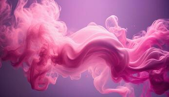 Generative AI, Flowing light pink, viva magenta smoke with splashes. Soft fluid banner, spring female mood, 3D effect, modern macro realistic abstract background illustration, ink in water effect. photo