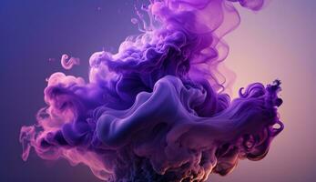 Generative AI, Flowing lavender violet liquid and smoke with splashes. Bright fluid banner, 3D effect, modern macro realistic abstract background illustration, ink in water effect. photo