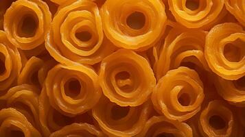 Generative AI, Jalebi, imarti, imarati, paneer jalebi or zulbia, Indian sweet food. photo