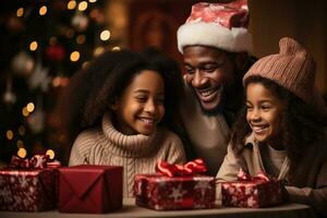 Family engaged in wrapping purchased gifts from Cyber Week sales photo