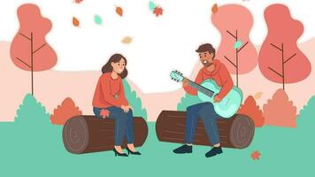 illustration of a couple playing guitar in the autumn video