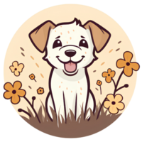 cat dog cut flowers vintage ai generative png