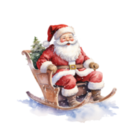 Santa on a Sled For Christmas Event. Watercolor Style. AI Generated png
