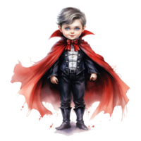 Boy Wearing Dracula Costume For Halloween Event. Watercolor Style. AI Generated png