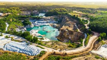 Large pit gypsum mine in gypsum mining, mining industry concept photo