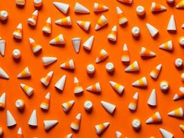 A Group Of Candy Cones Sitting On Top Of An Orange Surface. AI Generated photo