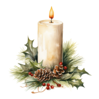 Christmas Candle For Christmas Event. Watercolor Style. AI Generated png