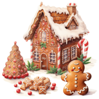 Gingerbread House For Christmas Event. Watercolor Style. AI Generated png