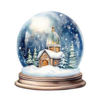 Snow Globe For Christmas Event. Watercolor Style. AI Generated png