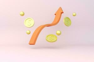 3d growth stock chart with coins investing icon.3d render illustration photo