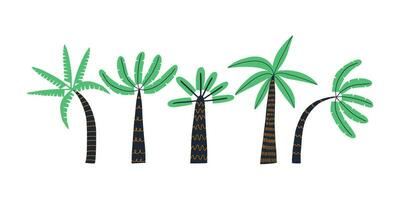 Set with palm trees. Beach, tropics, trees. Vector flat illustration.