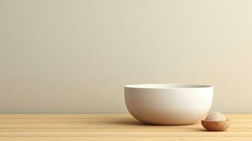 a bowl and spoon on a wooden table AI Generative photo