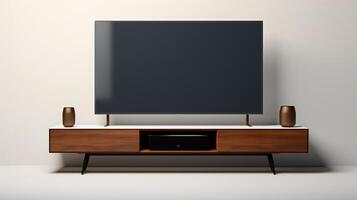 a modern tv stand with speakers and a large screen AI Generative photo