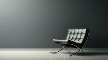 a black chair in front of a gray wall AI Generative photo