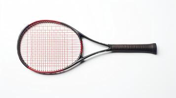 a tennis racket with a red and black handle photo