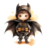 garçon portant chauve souris costume pour Halloween événement. aquarelle style. ai généré png