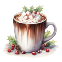 Hot Chocolate For Christmas Event. Watercolor Style. AI Generated png