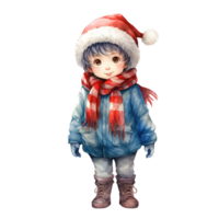 Boy Wearing Winter Clothes For Christmas Event. Watercolor Style. AI Generated png