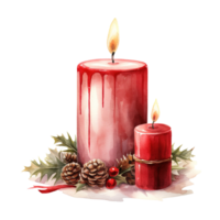 Christmas Candle For Christmas Event. Watercolor Style. AI Generated png