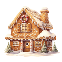 Lebkuchen Haus zum Weihnachten Fall. Aquarell Stil. ai generiert png