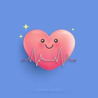 Cartoon heart and heartbeat character with beat monitor pulse line for medical apps and websites. heart pulse, heartbeat lone, cardiogram. heart rhythm, Electrocardiogram. healthy lifestyle. vector