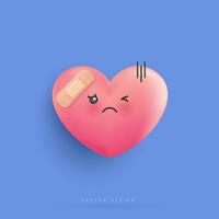 Cartoon heart is hurt and sad unhealthy Infected heart  affects health. health care, hospital. cartoon character style. vector design.