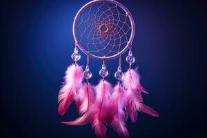Dreamcatcher in motion illustrating protective symbolism isolated on a purple gradient background photo
