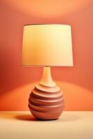 Glowing night lamp casting soft shadows isolated on a beige gradient background photo