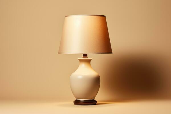 Glowing night lamp casting soft shadows isolated on a beige gradient background