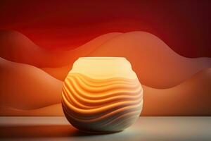 Glowing night lamp casting soft shadows isolated on a beige gradient background photo