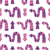 Vector colorful seamless pattern with playful purple and pink arrows. Abstract quirky dynamic striped arrow on white background. Trendy childish textured arrow wrapping. Seamless pattern design.