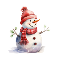 Snowman For Christmas Event. Watercolor Style. AI Generated png