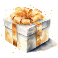 Gift Box For Christmas Event. Watercolor Style. AI Generated png