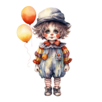 Boy Wearing Clown Costume For Halloween Event. Watercolor Style. AI Generated png