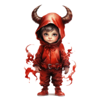 Boy Wearing Devil Costume For Halloween Event. Watercolor Style. AI Generated png