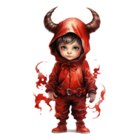 garçon portant diable costume pour Halloween événement. aquarelle style. ai généré png