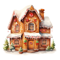 Gingerbread House For Christmas Event. Watercolor Style. AI Generated png