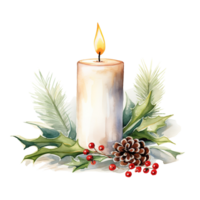 Christmas Candle For Christmas Event. Watercolor Style. AI Generated png