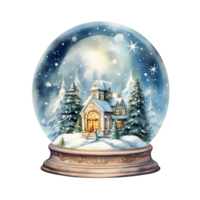 Snow Globe For Christmas Event. Watercolor Style. AI Generated png