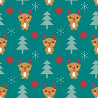 New year cartoon seamless pattern with deers and christmas trees. Xmas print for tee, paper, textile and fabric. vector
