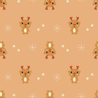 New year cartoon seamless pattern with deers and stars. Merry Christmas print for tee, paper, textile and fabric. vector