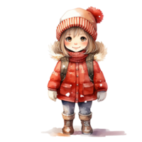 Girl Wearing Winter Clothes For Christmas Event. Watercolor Style. AI Generated png